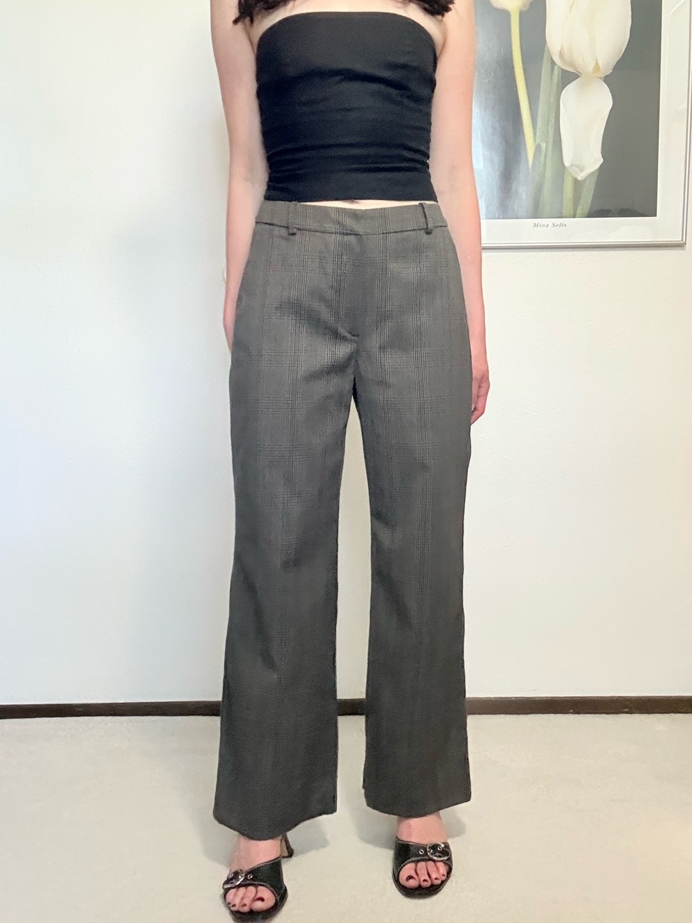 & Other Stories Wool Blend Plaid Wide Leg Trousers Academia Minimalist Classic